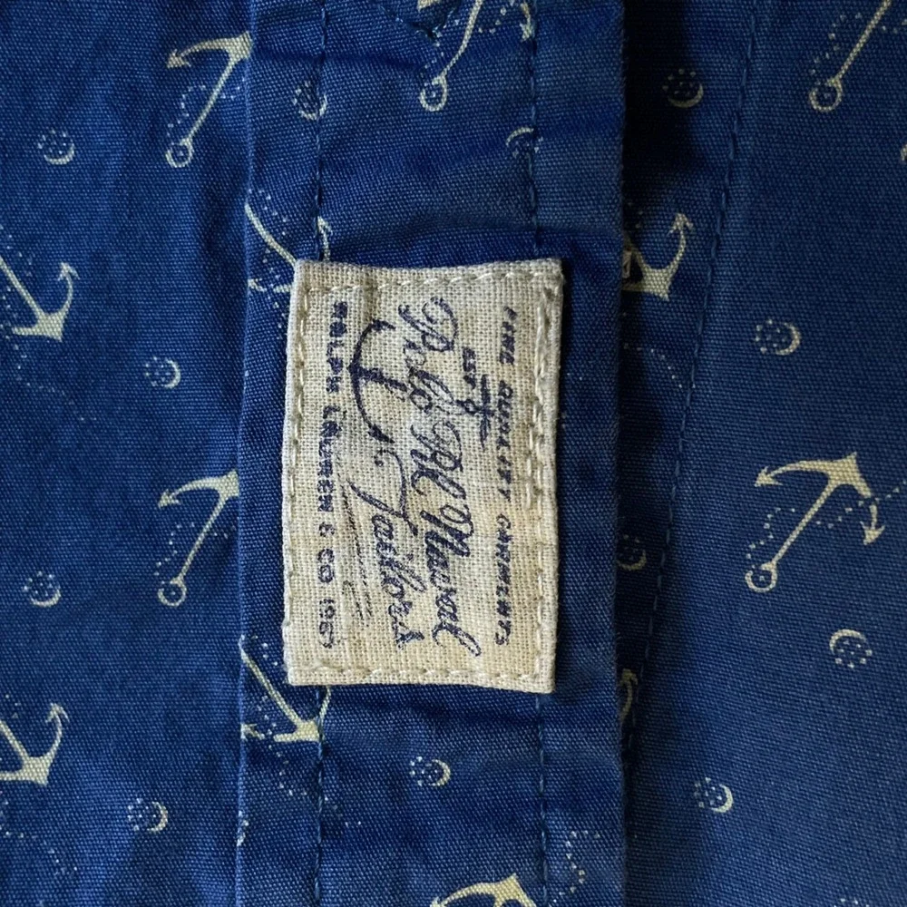 Ralph Lauren Kids Blue Anchor Print Cotton Button Down Shirt Size 4 Long‎ Sleeve